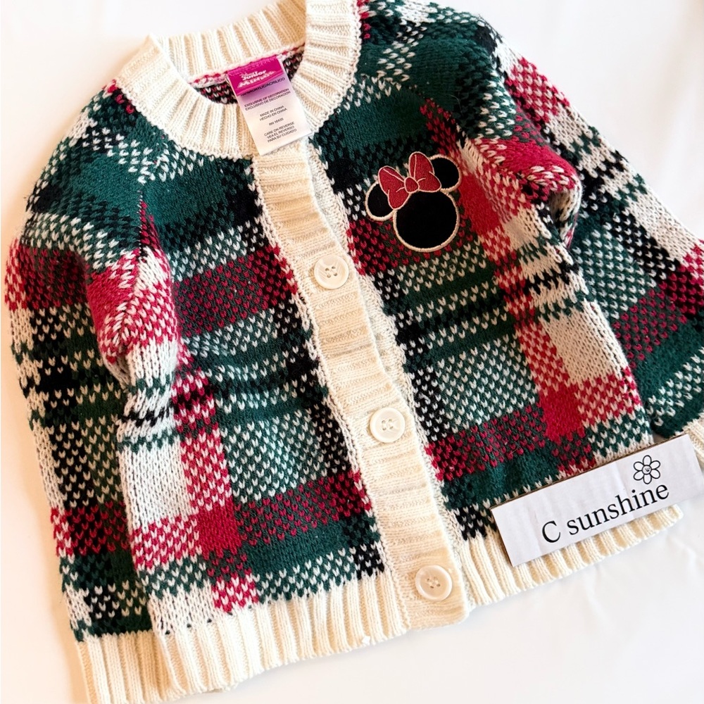 Disney Plaid Knit Cardigan - Red, Green, Cream